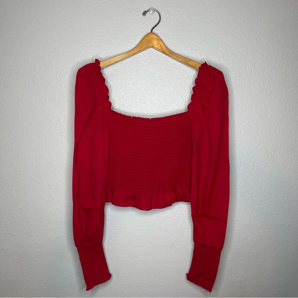 Reformation Francis Smocked Long Sleeve Blouse